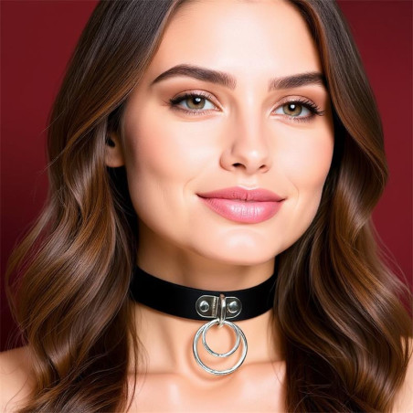 Collar con Doble Aro Cuero Vegano Talla Unica