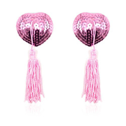 Pezoneras Autoadhesivas Forma de Corazon con Lentejuelas Rosa