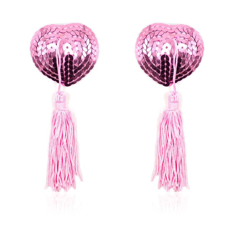 Pezoneras Autoadhesivas Forma de Corazon con Lentejuelas Rosa
