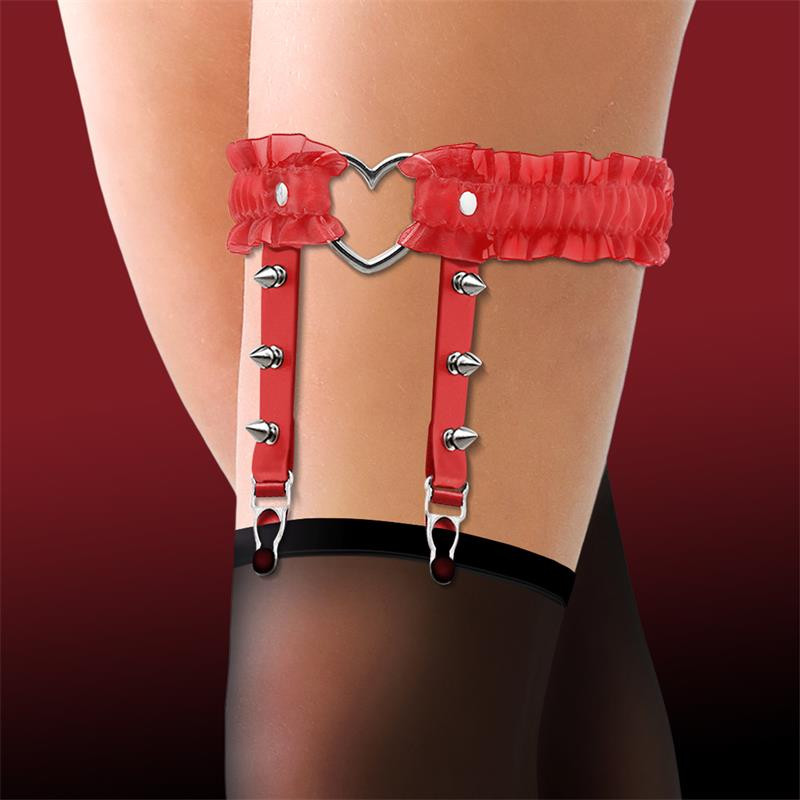 Liga con Aro en Forma de Corazon y Volantes Cuero Vegano Talla Unica