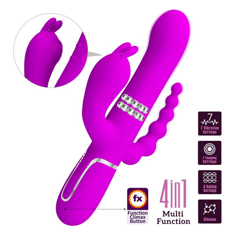 Cammy 4 in 1 Vibrador con Bolas Rotadoras y Cadena Anal