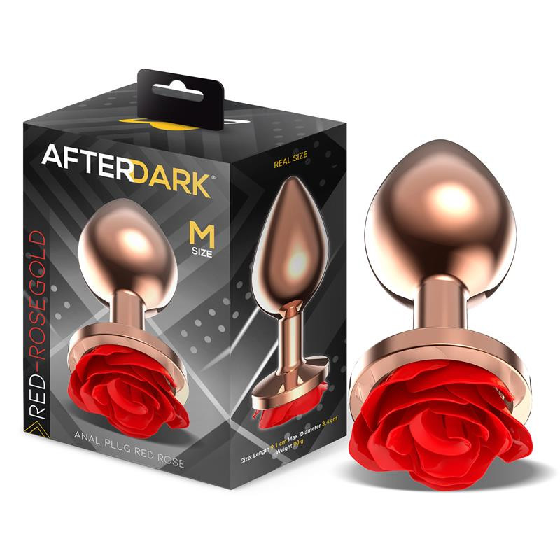 Rose Plug Anal Oro Rosa con Rosa Roja en la Base Talla M