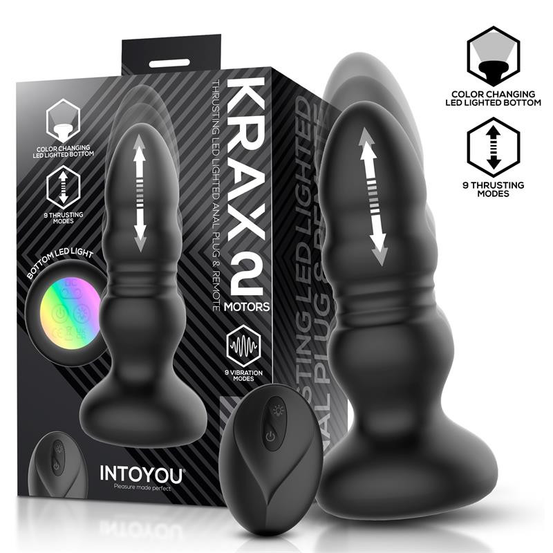 Krax Plug Anal con Vibracion Thrusting y Luz Led con Control Remoto